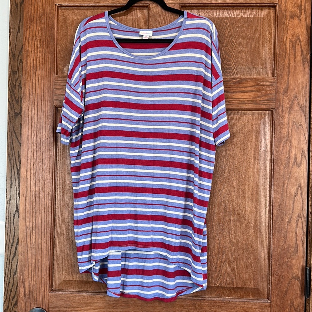 Blue, red, and white tunic top